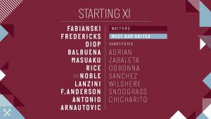 WHUFC starting lineup vs Watford 2019