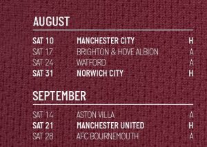 West Ham Opponents Aug Sep